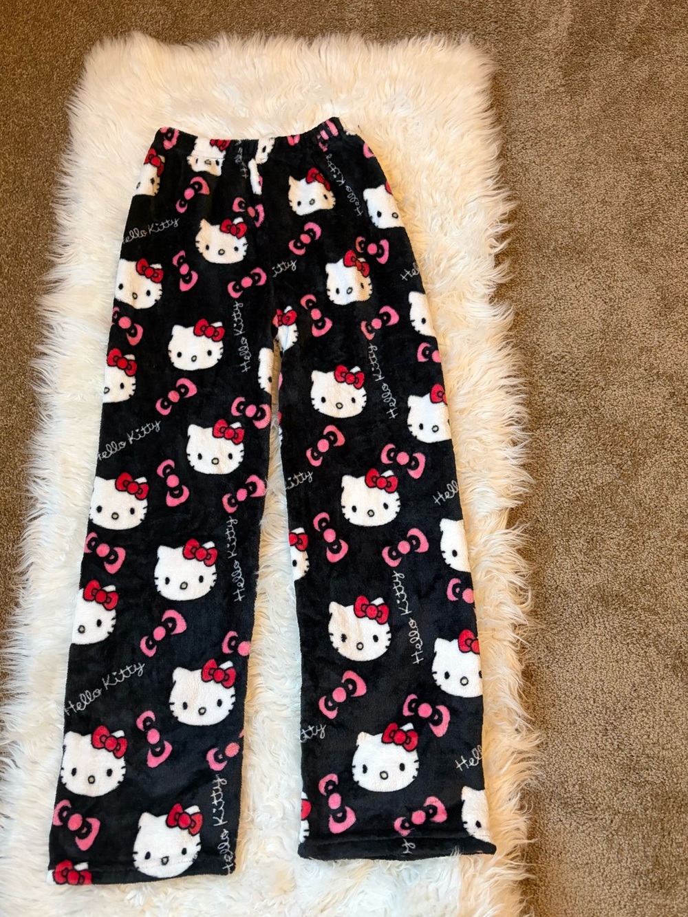 Black Hello Kitty Plush Pajama Pants Black